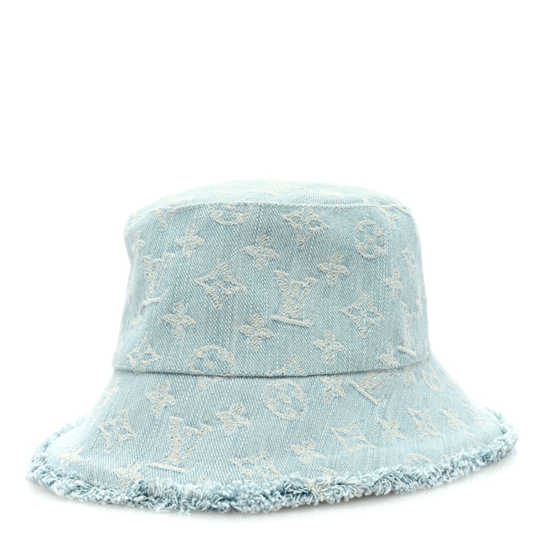 Louis Vuitton Monogram Denim Fringe Bucket: Louis Vuitton Monogram Denim Fringe Bucket Hat Blue This is an authentic LOUIS VUITTON Monogram Denim Fringe Bucket Hat in Blue. This stylish cap is crafted of denim with blue and white Louis Vuitton