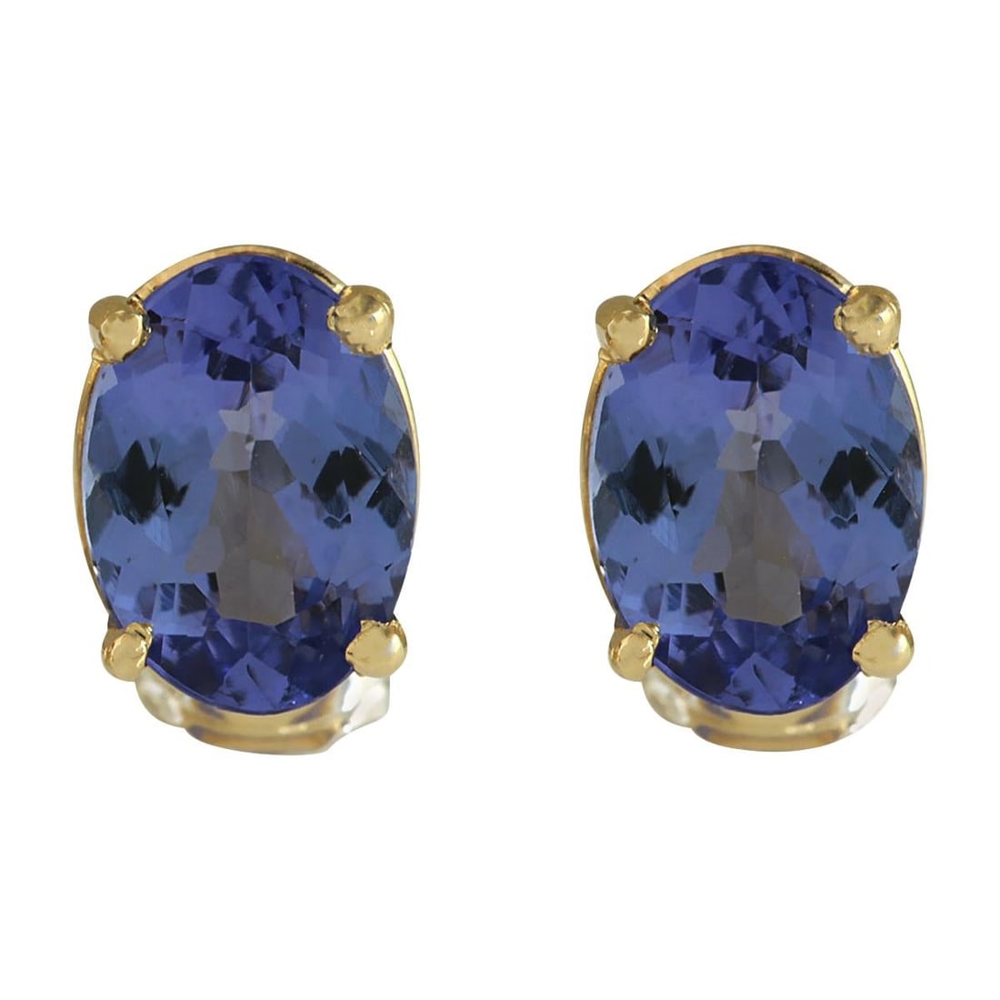 Tanzanite Earrings 14K Yellow Gold: Natural Tanzanite Earrings 14K Yellow Gold Metal: 14k Gold, Yellow Gold Stone: Tanzanite Stone Cut: Oval Cut Weight: 2 ct Style: Modern Place of Origin: United States Period: 2010- Date of Manufacture