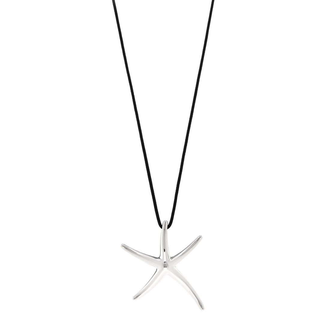 Tiffany Sterling Silver 42mm Elsa Peretti: Tiffany Sterling Silver 42mm Elsa Peretti Starfish Pendant Cord Necklace Brand: TIFFANY Condition: Shows Wear Condition Details: Hardware: Scratch(es), , Pouch, Due to grading limitations imposed by m