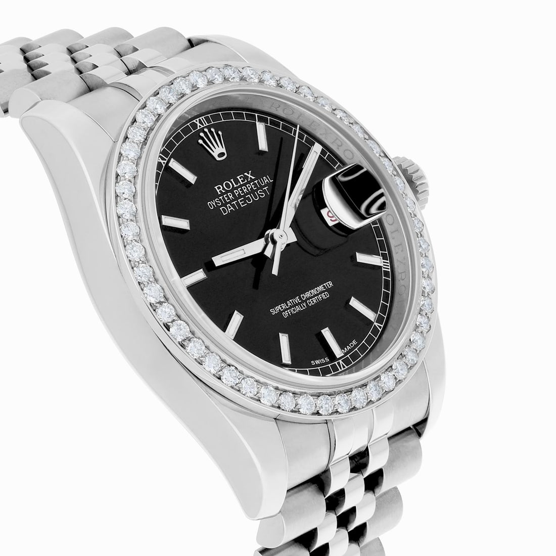 Rolex Datejust 36 Steel Watch Diamond: Rolex Datejust 36 Steel Watch Diamond Bezel Black Index Dial Jubilee Band 116234 Brand: Rolex Design: Datejust Watch Datejust Collection Case Material: Steel Strap Material: Stainless Steel Case Shape