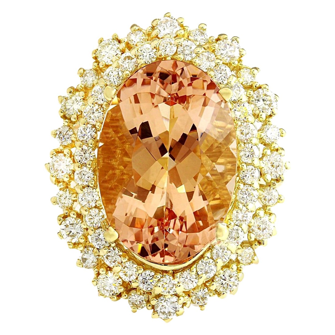 Exquisite Natural Morganite Diamond Ring In: Exquisite Natural Morganite Diamond Ring In 14 Karat Solid Yellow Gold Ring Size: 7 US, Resizable Metal: 14k Gold, Yellow Gold Stone: Diamond, Morganite Stone Cut: Oval Cut Weight: 12.4 ct Style: