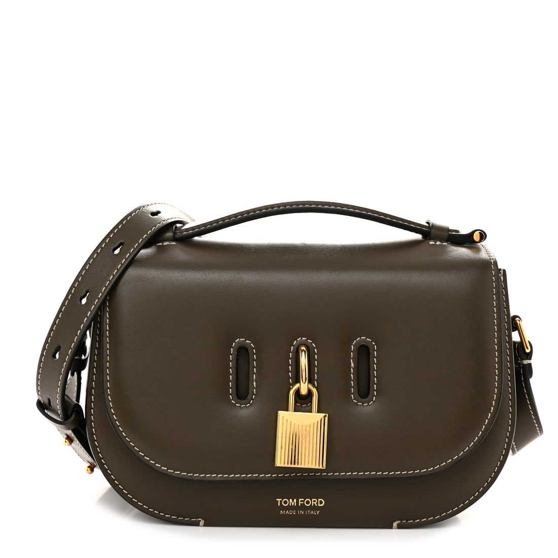 Tom Ford Smooth Calfskin Padlock Saddle: Tom Ford Smooth Calfskin Padlock Saddle Crossbody Bag Green Brand: TOM FORD Condition: Shows Wear Condition Details: Exterior: Ink mark(s), faint scuffs, Handle: Sizing marks, Interior: Scuffs, marks,