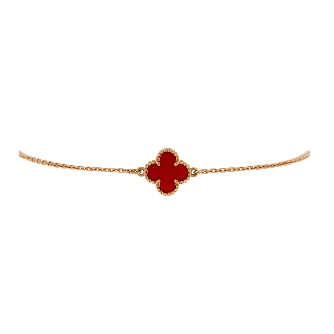 Van Cleef & Arpels Sweet Alhambra: Van Cleef & Arpels Sweet Alhambra Bracelet 18K Rose Gold and Carnelian Metal Type: 18K Rose Gold Metal Finish: High Polish Hallmarks Type: 750, Designer Signature, French Eagles Head, Maker's Mark, Se