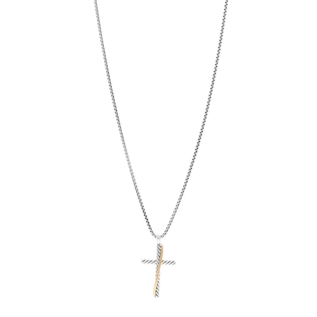 David Yurman Sterling Silver 18K Yellow: David Yurman Sterling Silver 18K Yellow Gold 35mm Crossover Cross Necklace Brand: DAVID YURMAN Condition: Shows Wear Condition Details: Hardware: Scratch(es), , Due to grading limitations imposed by m