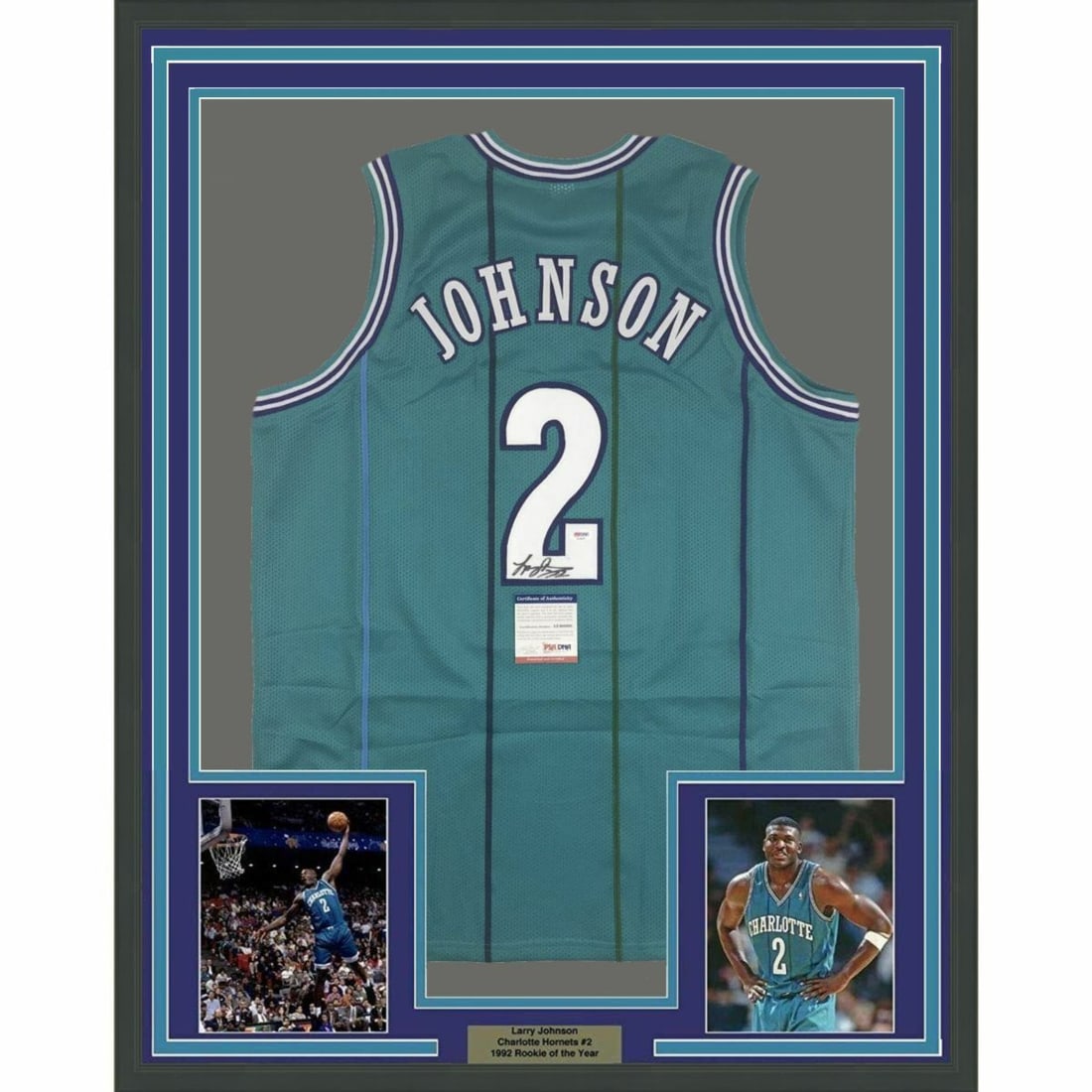 framed autographed/signed larry johnson 33x42 charlotte: framed autographed/signed larry johnson 33x42 charlotte teal jersey PSA/DNA COA FRAMED Autographed/Signed LARRY JOHNSON 33x42 Charlotte Teal Jersey PSA/DNA COA SKU no: RBJ7343260237912 Guidelines for