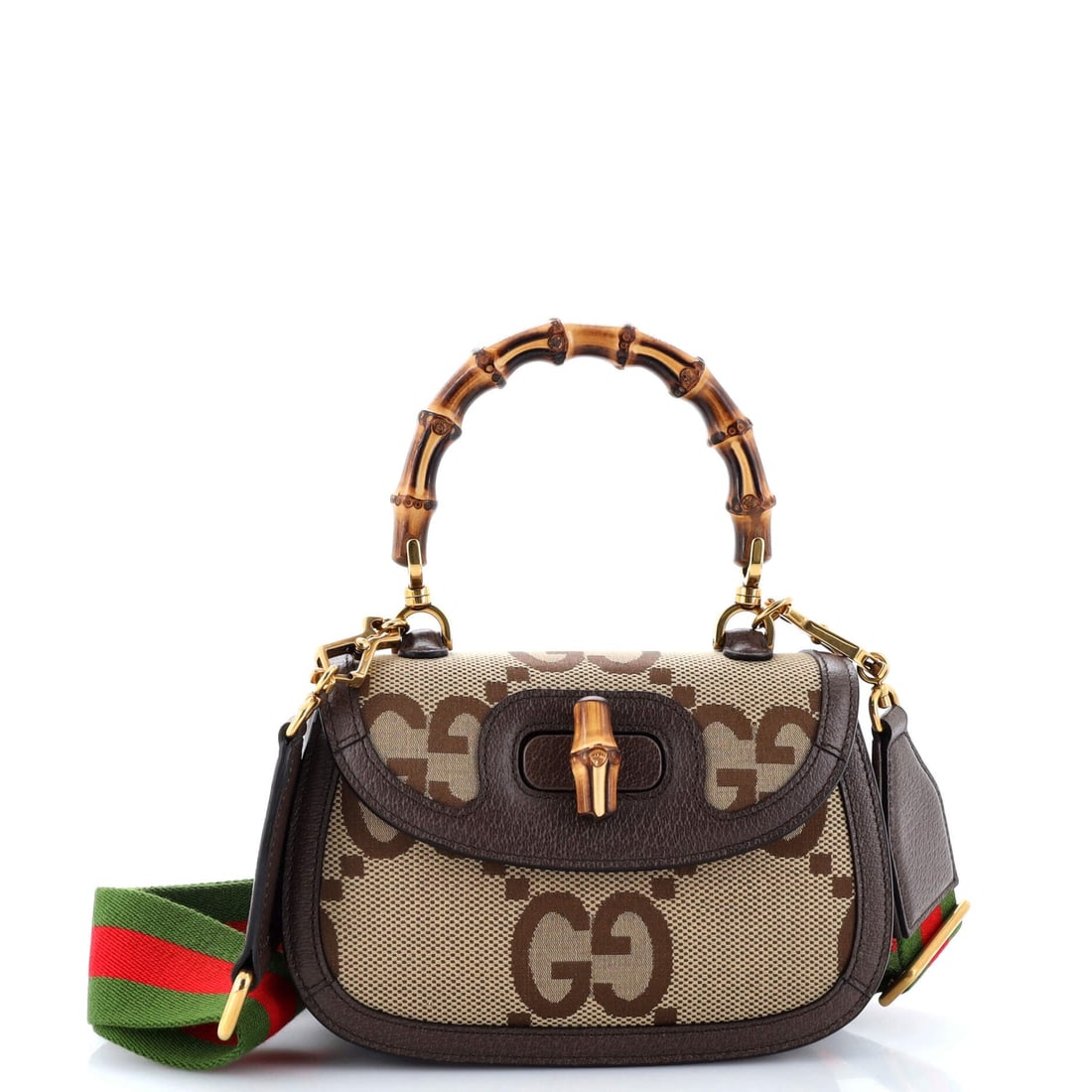 Gucci Bamboo 1947 Top Handle Bag: Gucci Bamboo 1947 Top Handle Bag Jumbo GG Canvas Small Exterior Color: Brown Interior Color: Neutral Exterior Material: Canvas Plain Interior Material: Fabric Hardware Color: Aged Gold Estimated R