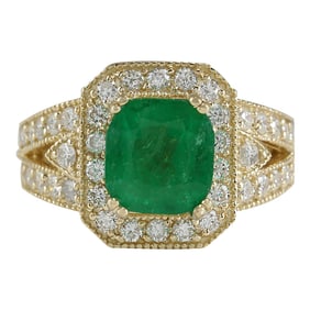 Emerald Diamond Ring 14K Yellow Gold
