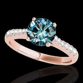 1.25 ctw SI Certified Fancy Blue Diamond Solitaire Ring 10k Rose Gold