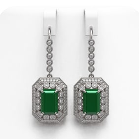 14.16 ctw Certified Emerald & Diamond Victorian Earrings 14K White Gold