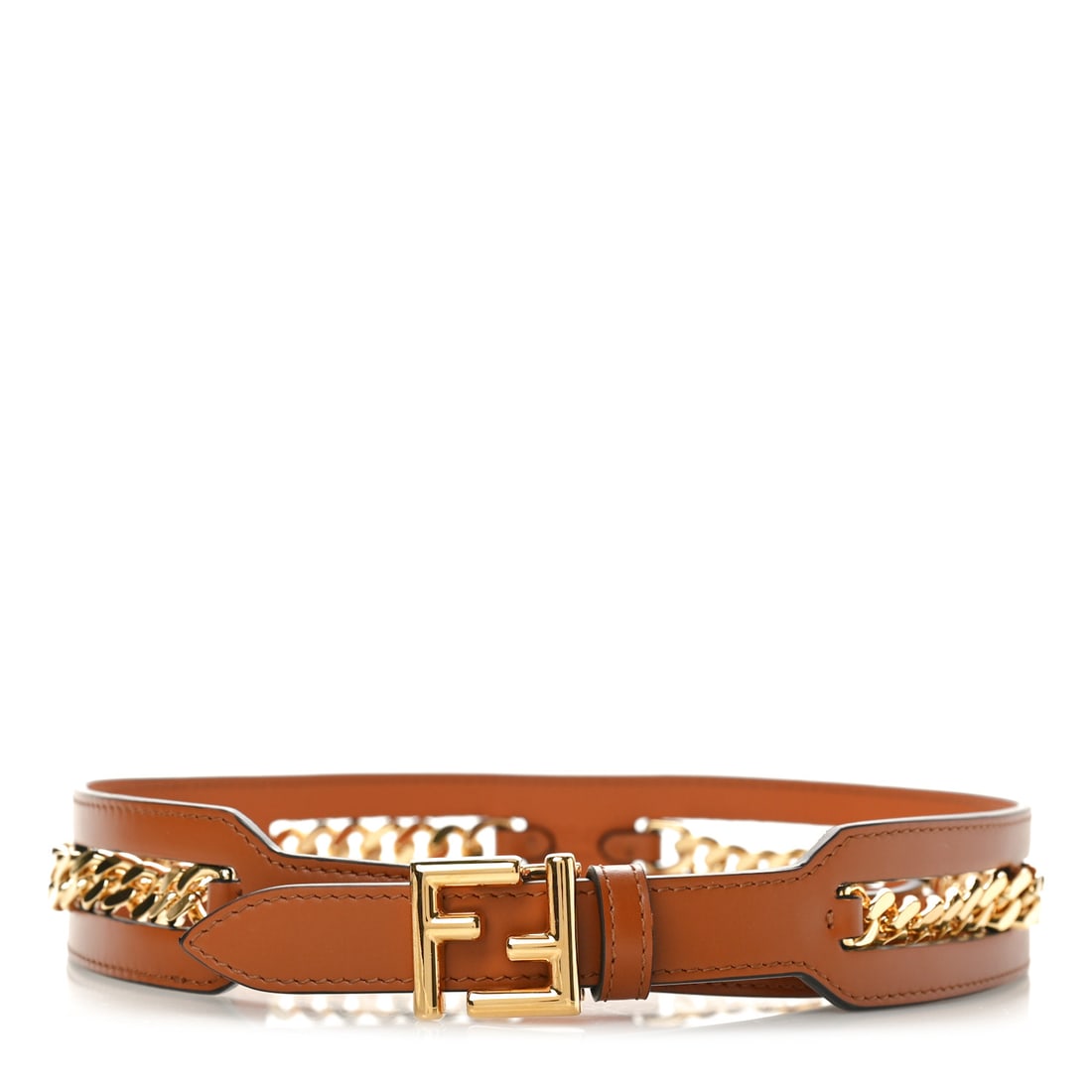 Fendi Calfskin Chain FF Belt Brown: Fendi Calfskin Chain FF Belt Brown Brand: FENDI Condition: Excellent Condition Details: Exterior: Scuffs, Length: 50.25 in Height: 1.5 in SKU no: RBJ1534874 This is an authenti