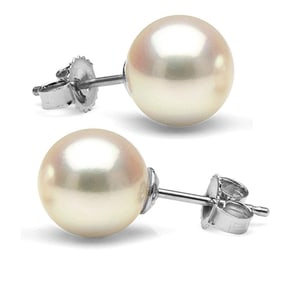 White Hanadama Japanese Akoya Pearl Earrings, 8.5-9.0mm
