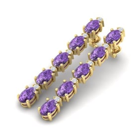 15.47 ctw Amethyst & VS/SI Certified Diamond Tennis Earrings 10k Yellow Gold