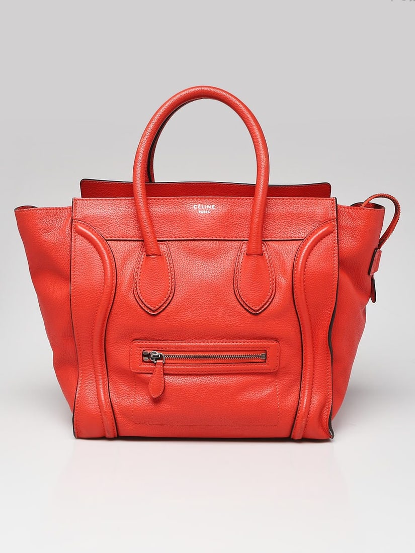 Celine Orange Drummed Calfskin Leather Mini: Celine Orange Drummed Calfskin Leather Mini Luggage Tote Bag Overall Condition: Gently used;Exterior Condition: Gently used;Interior Condition: Gently used;Designer: Celine;Material: Orange drummed le