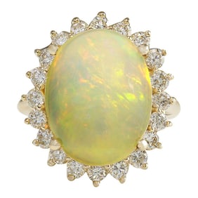 Opal Diamond Ring 14K Yellow Gold