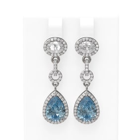9.22 ctw Blue Topaz & Diamond Earrings 18K White Gold