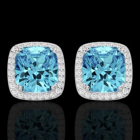 6.50 ctw Sky Blue Topaz & Micro VS/SI Diamond Earrings 18k White Gold