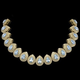 92.83 ctw Aquamarine & Diamond Victorian Necklace 14K Yellow Gold