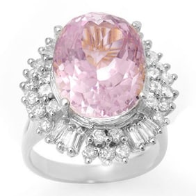 15.75 ctw Kunzite & Diamond Ring 18k White Gold