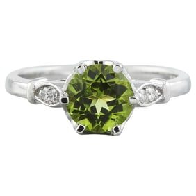 Natural Peridot Diamond Ring in 14