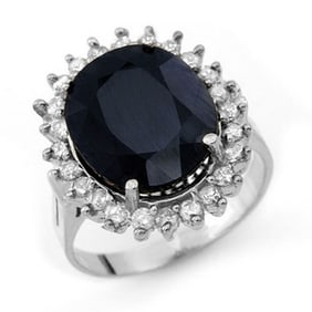 14.10 ctw Blue Sapphire & Diamond Ring 14k White Gold