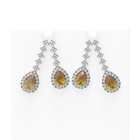 12.45 ctw Canary Citrine & Diamond Earrings 18K White Gold