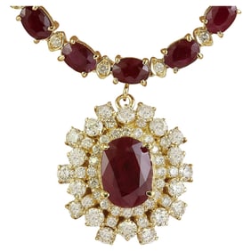 Ruby Diamond Necklace 14K Yellow Gold