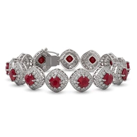 37.35 ctw Certified Ruby & Diamond Victorian Bracelet 14K White Gold