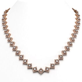 19.27 ctw Princess Cut Diamond Micro Pave Necklace 18K Rose Gold