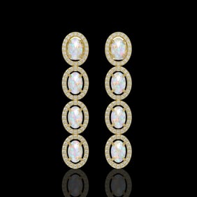4.05 ctw Opal & Diamond Micro Pave Halo Earrings 10k Yellow Gold