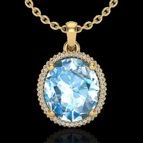 12 ctw Sky Blue Topaz & Micro VS/SI Diamond Necklace 18k Yellow Gold