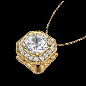 1.54 ctw VS/SI Diamond Solitaire Art Deco Necklace 18k Yellow Gold