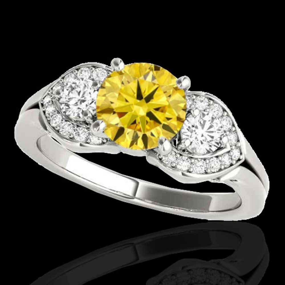 1.7 ctw SI/I Fancy Intense Yellow Diamond 3 Stone Ring 10k White Gold: 1.7 ctw SI/I Fancy Intense Yellow Diamond 3 Stone Ring 10k White Gold Item: Diamond Wedding Ring Total Gem weight: 1.7 carats Metal: Solid 10k White Gold Gold Product Weight: Approx. 5.8 grams Je