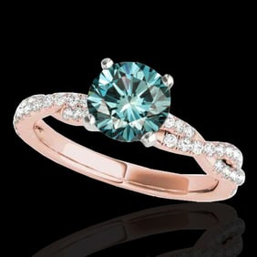 1.25 ctw SI Certified Fancy Blue Diamond Solitaire Ring 10k Rose Gold