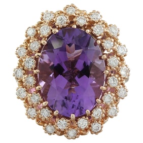 Amethyst 14K Rose Gold Diamond Ring