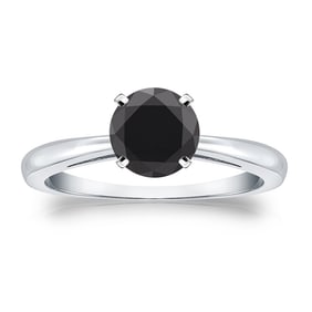 Natural 1.25 CTW Black Diamond Solitaire Ring 14K White Gold