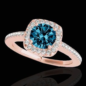 1.25 ctw SI Certified Fancy Blue Diamond Halo Ring 10k Rose Gold