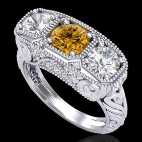 2.51 ctw Intense Fancy Yellow Diamond Art Deco Ring 18k White Gold