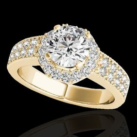 1.4 ctw Certified Diamond Solitaire Halo Ring 10k Yellow Gold