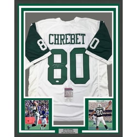 framed autographed/signed wayne chrebet 35x39 new