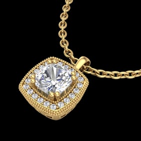 1.25 ctw Cushion VS/SI Diamond Art Deco Necklace 18k Yellow Gold