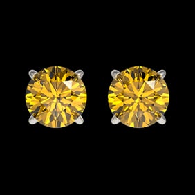 1.08 ctw Certified Intense Yellow Diamond Stud Earrings 10k White Gold