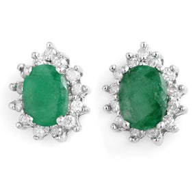3.85 ctw Emerald & Diamond Earrings 14k White Gold