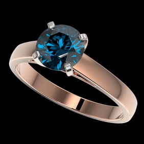 1.57 ctw Certified Intense Blue Diamond Engagment Ring 10k Rose Gold