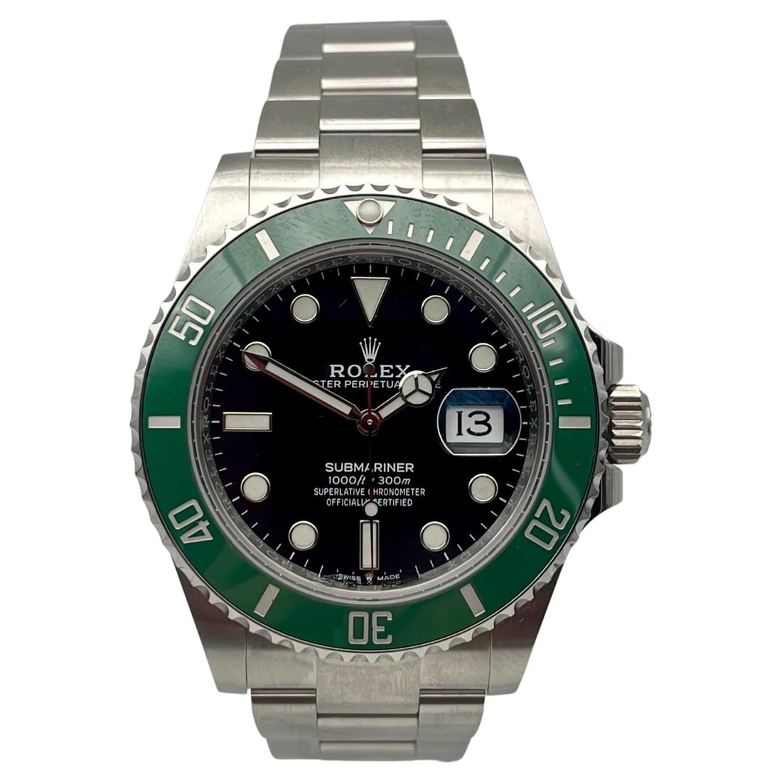 New Oyster Perpetual Rolex Submariner: New Oyster Perpetual Rolex Submariner Kermit 40mm Brand: Rolex Case Material: Stainless Steel Strap Material: Stainless Steel Case Shape: Round Movement: Automatic Case Dimensions: Diameter: 1.58