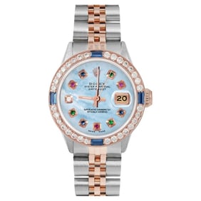 Rolex Ladies Rose Gold Datejust Blue
