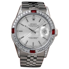 Rolex 36mm Datejust Ruby/Diamond Bezel Silver