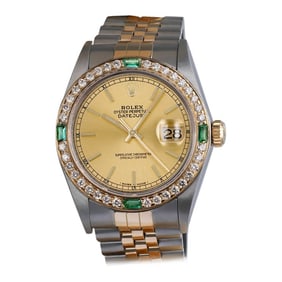 Rolex Datejust Diamond/Emerald Bezel Champagne Stick