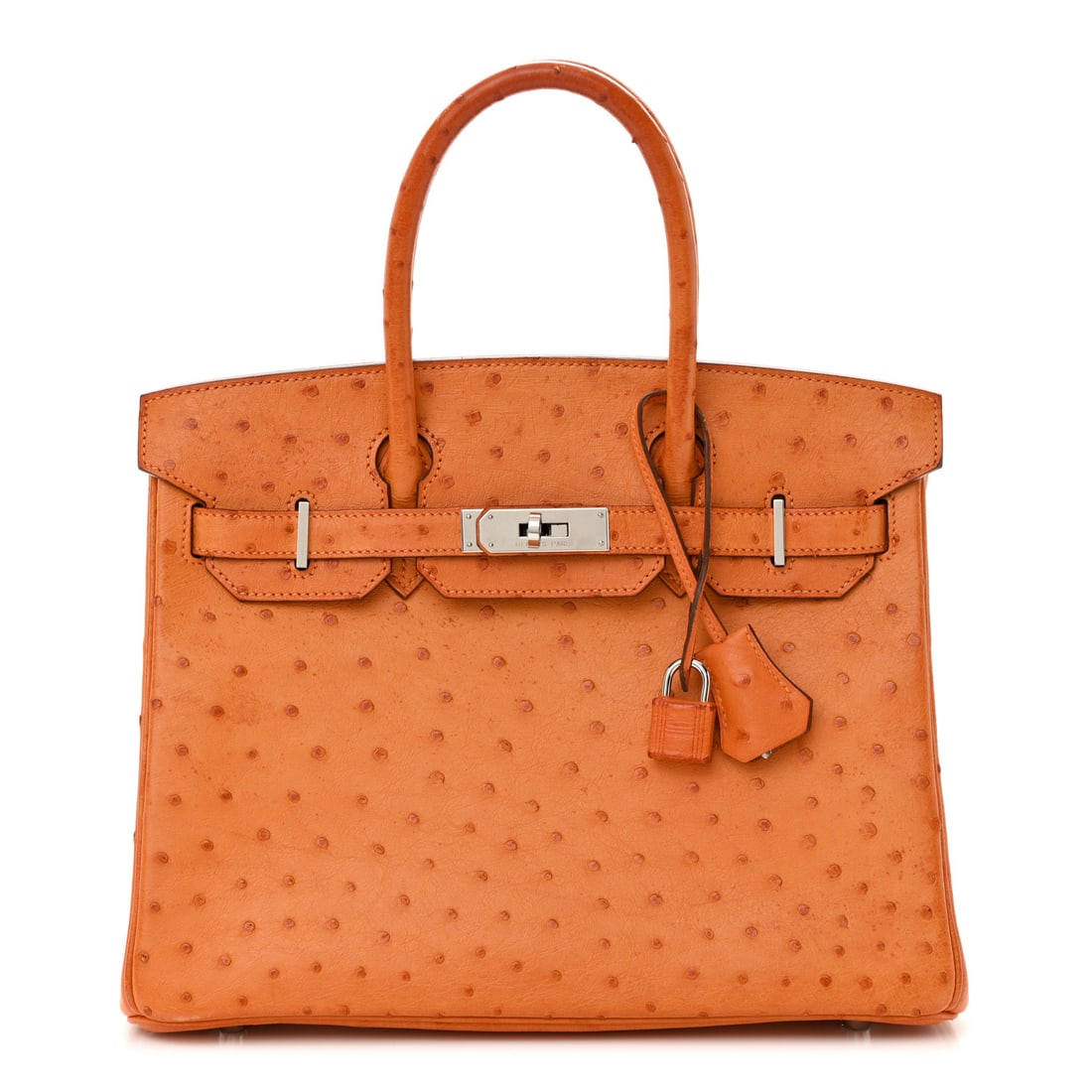 Hermes Ostrich Birkin 30 Orange: Hermes Ostrich Birkin 30 Orange Brand: HERMES Condition: Shows Wear Condition Details: Exterior: Corner wear, edge wear, marks, faint scuffs, Handle: Surface wear, scuffs, wear at resin glazing, Inter