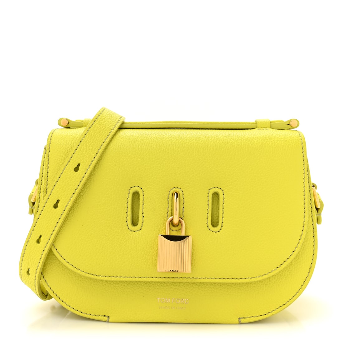 Tom Ford Grained Calfskin Padlock Crossbody: Tom Ford Grained Calfskin Padlock Crossbody Bag Acid Yellow Brand: TOM FORD Condition: Excellent Condition Details: Exterior: Edge wear, marks, Handle: Creases, wear at resin glazing, sizing marks, Ha