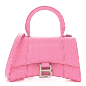 Balenciaga Shiny Calfskin Crocodile Embossed Hourglass